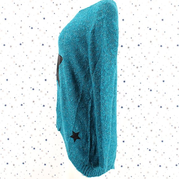 Star Accent Sparkle Knit Sweater Teal - Picture 5 of 8